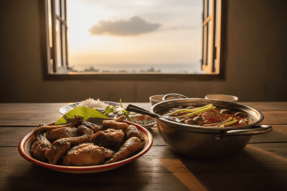 Các quán ăn quanh khu vực h&ocirc;̀ Núi Đá chủ y&ecirc;́u phục vụ những món ăn d&acirc;n dã h&acirc;́p d&acirc;̃n